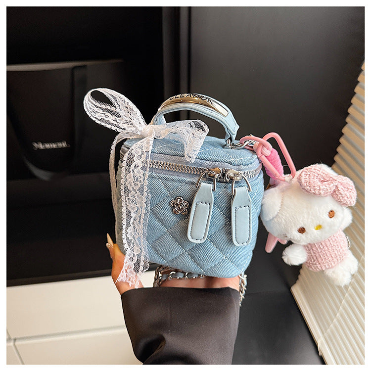 High-End Women's Denim Rhombus Chain Handbag Messenger Bag