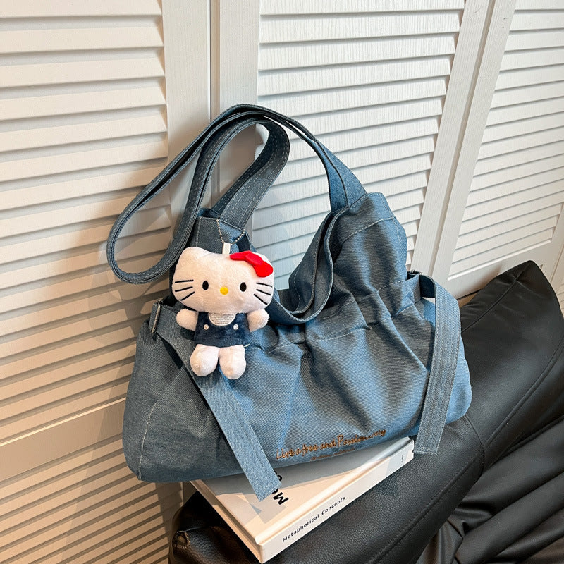 Large Capacity Denim Shoulder Bag for Daily Use