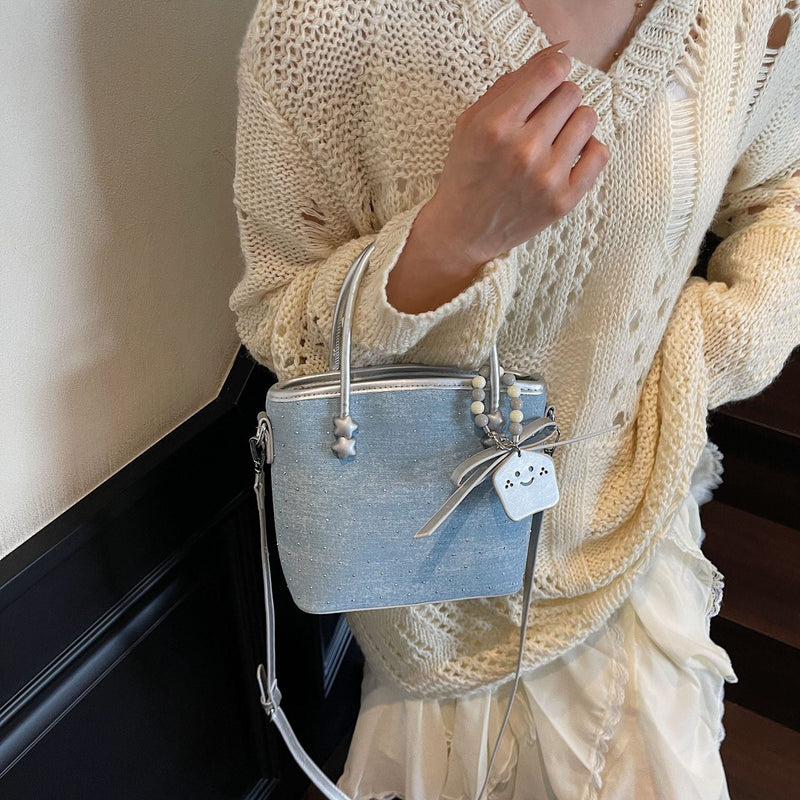 Denim Diamond Bucket Bag Commuter Vegetable Basket Handbag