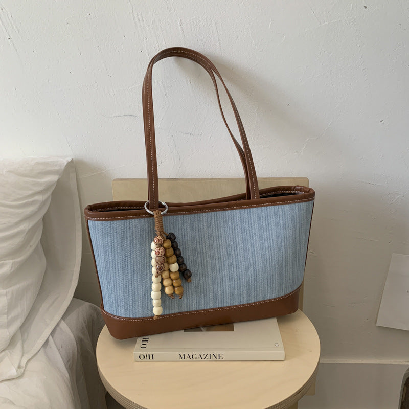 Ins Splicing Denim Tote Bag Large Capacity Women's Shoulder Bag