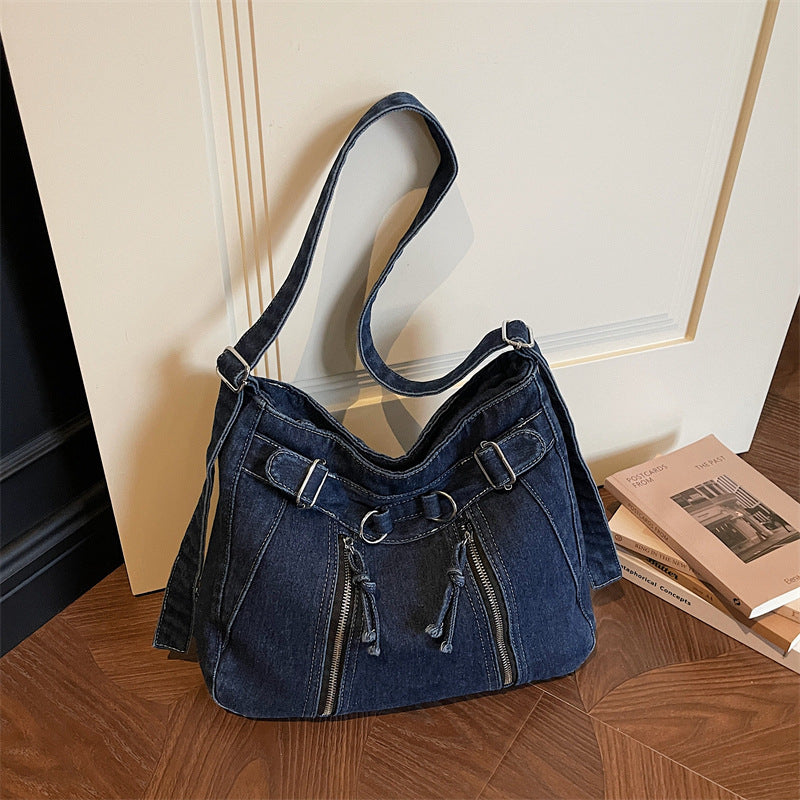 Large Capacity Denim Messenger Bag for Commuting