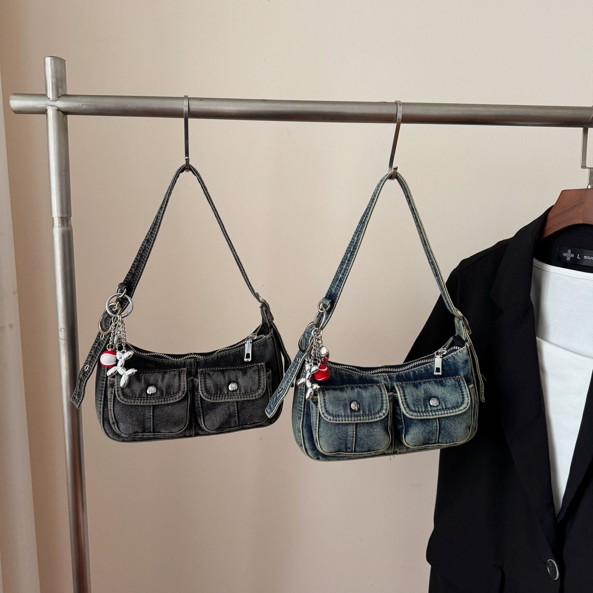 Babes Denim Shoulder Bag Commuter Messenger Bag