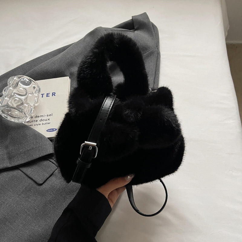 Retro Plush Bow Bag Fluffy Fashion Messenger Bag