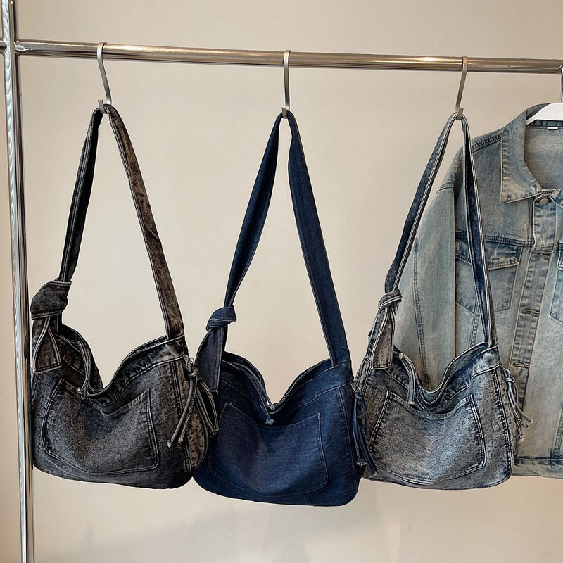 Splicing Contrast Shoulder Bag Denim Messenger Large Capacity Pillow Bag