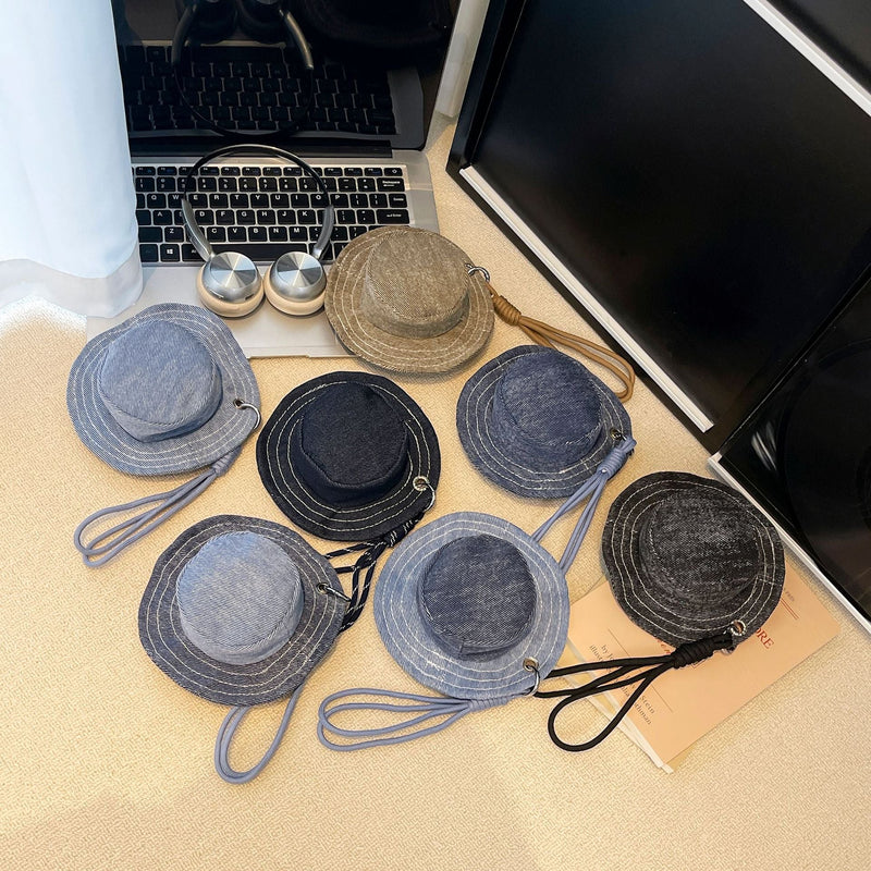 Creative Hat Change Mini Denim Headphones Storage Handbag