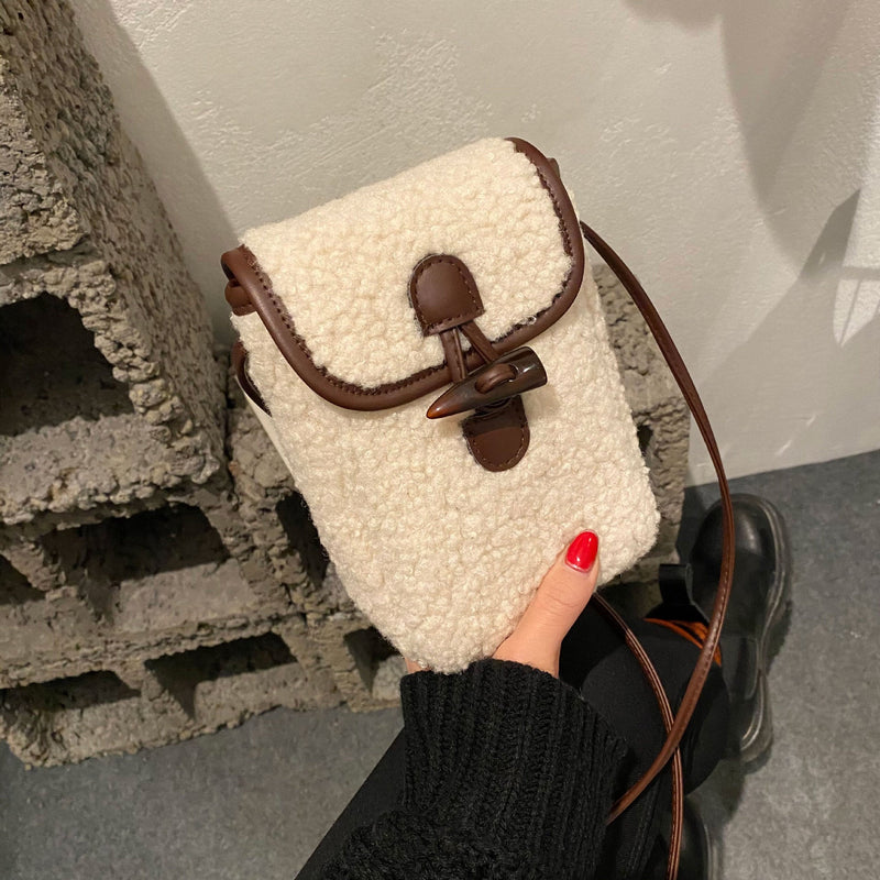 Mini Lamb Wool Square Bag Fashionable Messenger Shoulder Bag