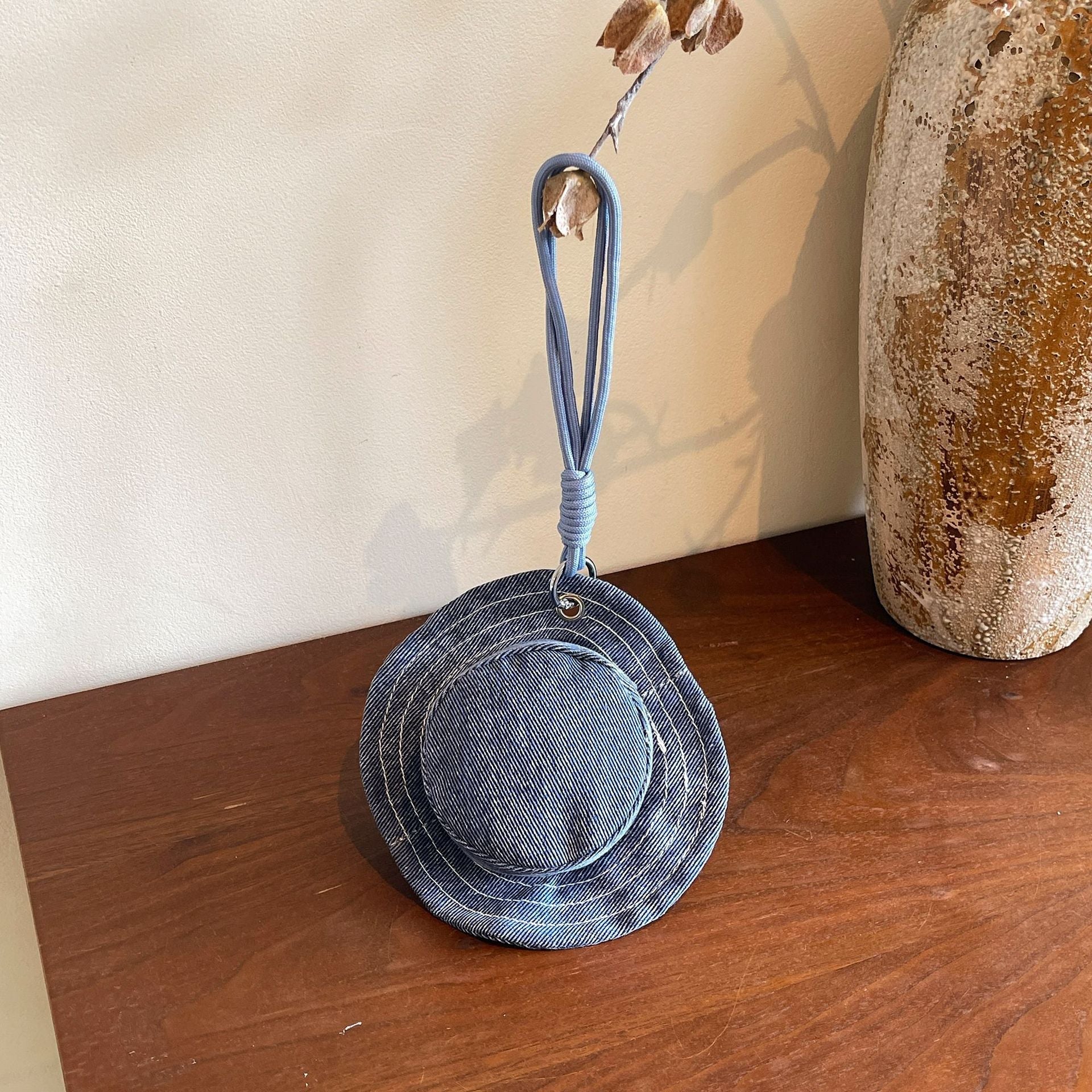 Creative Hat Change Mini Denim Headphones Storage Handbag