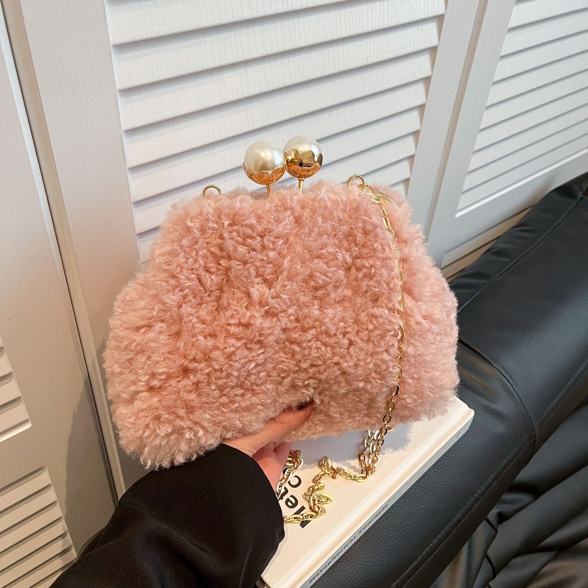 Pearl Messenger Bag with Chain Clip Plush Shell