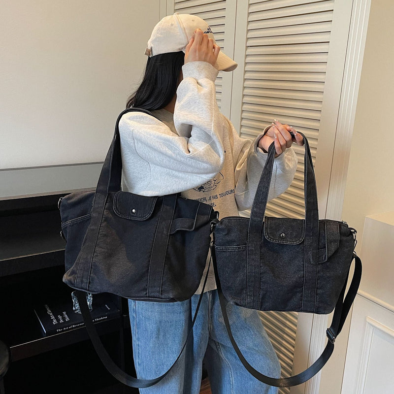 Trendy Large Capacity Denim Dragon Tote Bag for Women