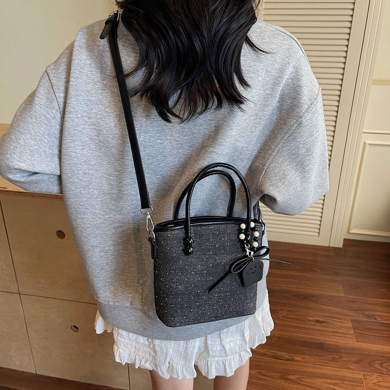 Denim Diamond Bucket Bag Commuter Vegetable Basket Handbag