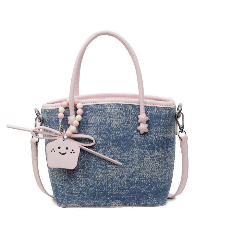 Denim Diamond Bucket Bag Commuter Vegetable Basket Handbag