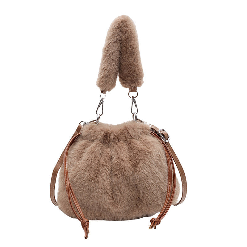 Women's Fashion Plush Bucket Bag Single Shoulder Strap