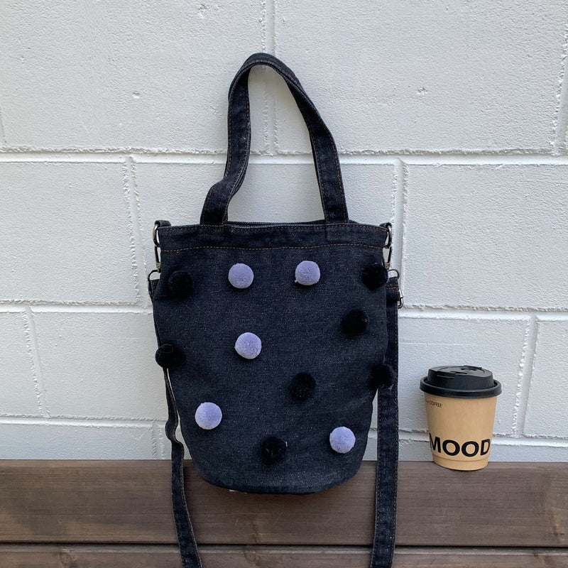 Personalized Polka Dot Retro Denim Bucket Bag