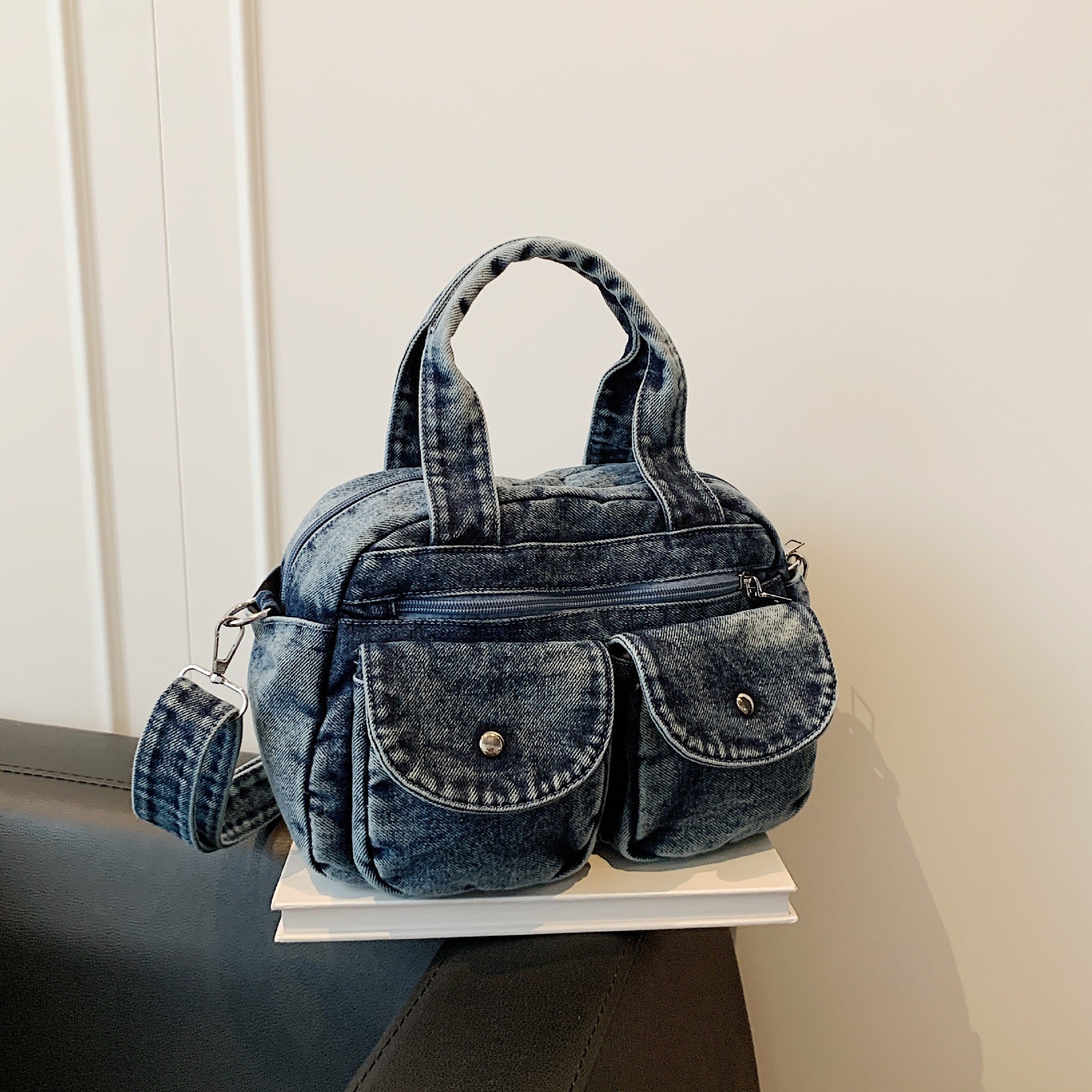 Trendy Large-Capacity Denim Messenger Bag for Women