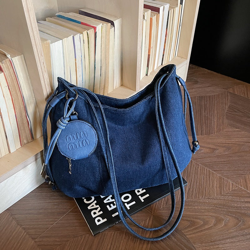 Miu Denim Dumpling Bag Large Capacity Shoulder Crossbody Retro Washed
