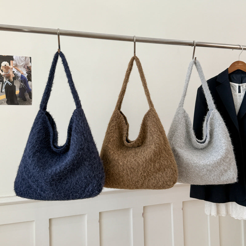 Internet Popular Plush Woolen Large-Capacity Tote Bag
