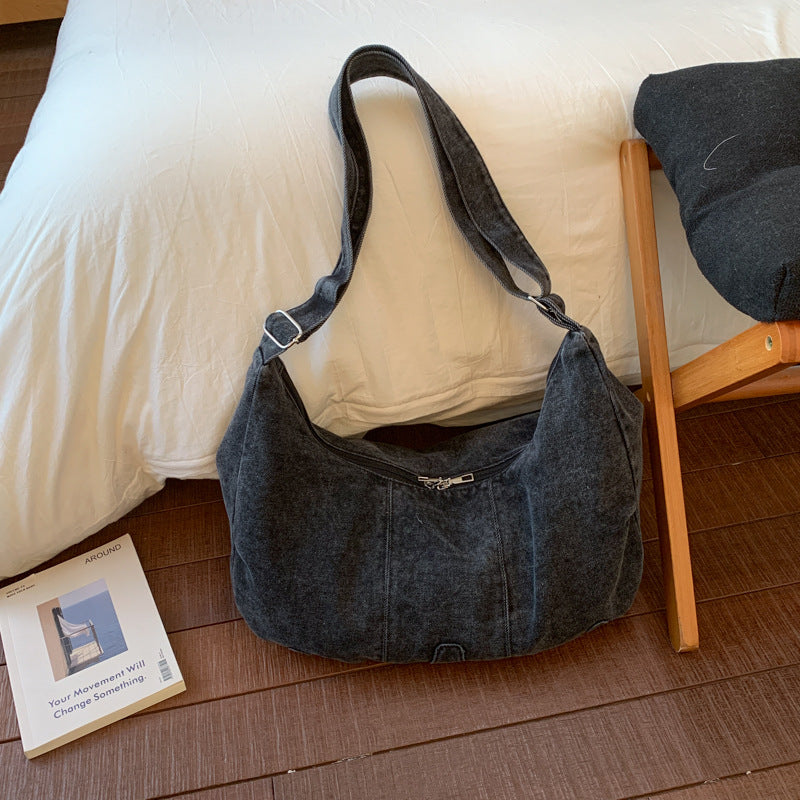 Retro Denim Dumpling Bag Large Capacity Shoulder Bag
