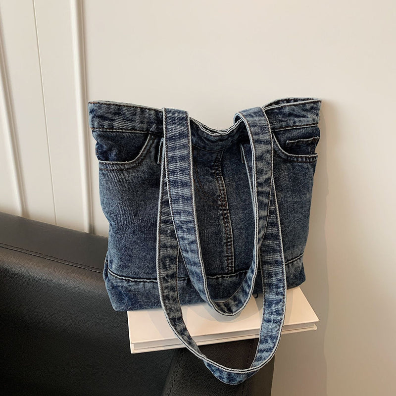 Retro Denim Shoulder Bag Large Capacity Literary Casual Versatile Commuting Tote
