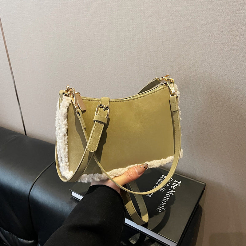Retro Matte Suede Shoulder Bag Splicing Underarm Commuter Messenger