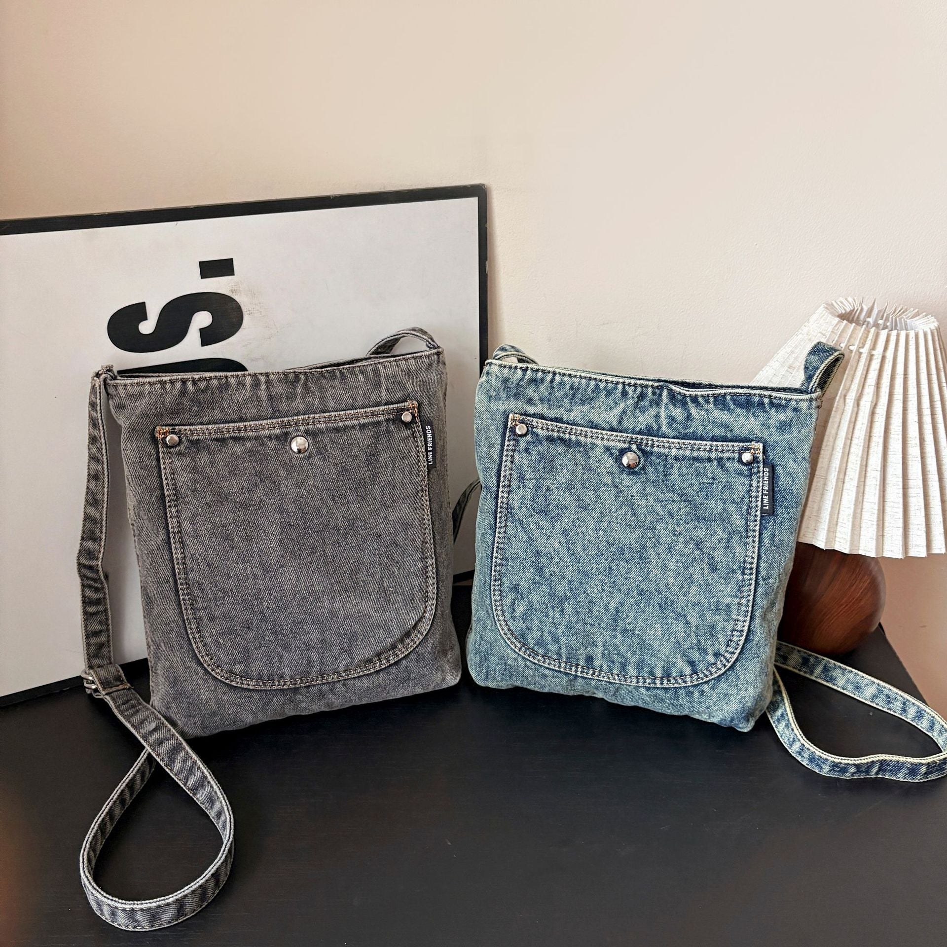 Large Capacity Retro Denim Messenger Bag for Commuting
