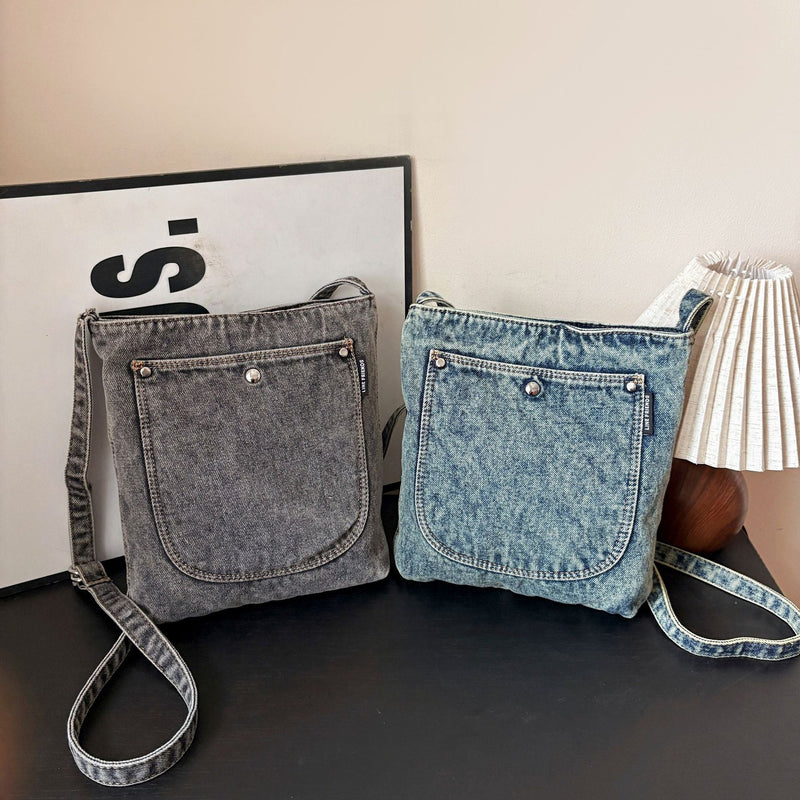 Large Capacity Retro Denim Messenger Bag for Commuting