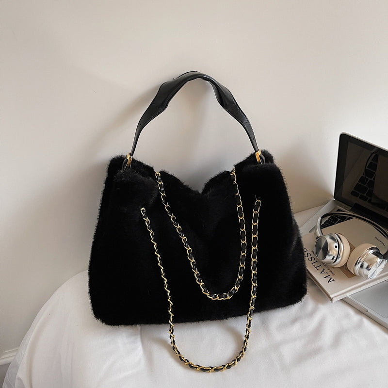 Retro Plush Chain Women's Bag - Large Capacity Underarm Bag