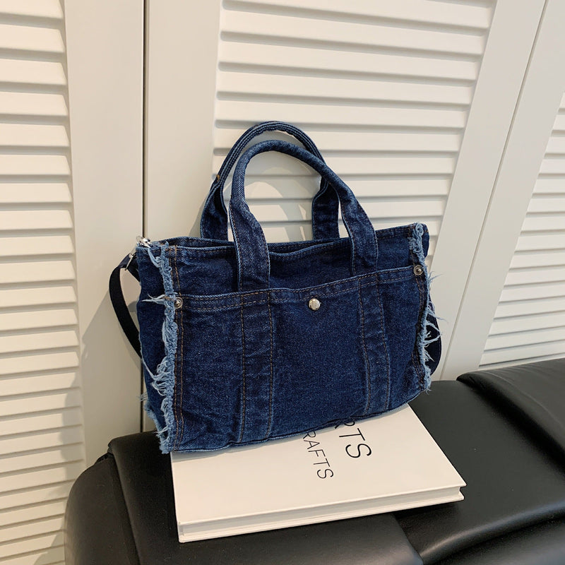 Denim Messenger Bag Large Capacity Casual Commuter Tote