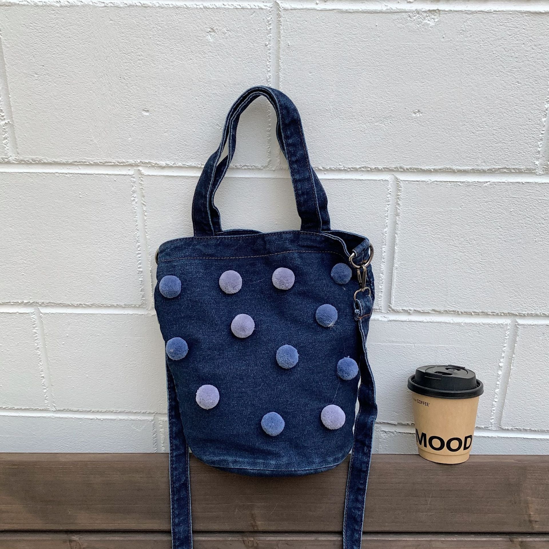 Personalized Polka Dot Retro Denim Bucket Bag