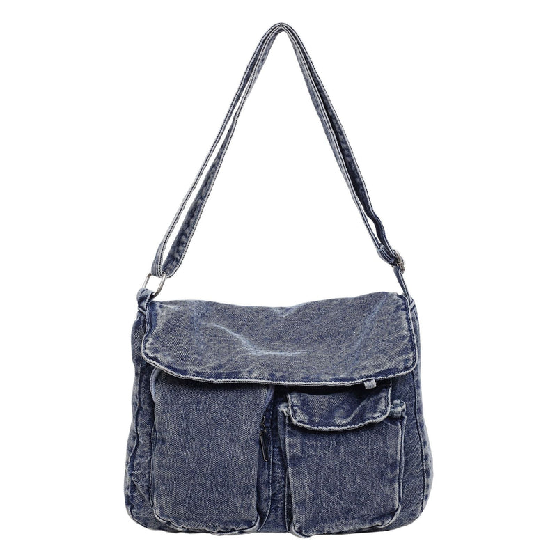 Retro Denim Messenger Bag Street Trend Casual Large Capacity Commuter Shoulder Bag
