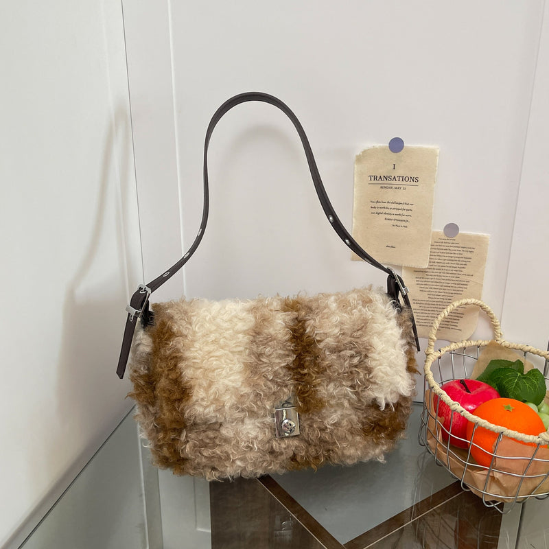 Super Fire Leopard Print Plush Bag Women's Trendy Underarm Bag