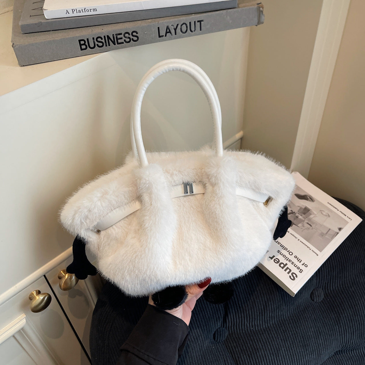 Demellier Pleated Plush Shoulder Bag - Cute Trendy Bucket Style