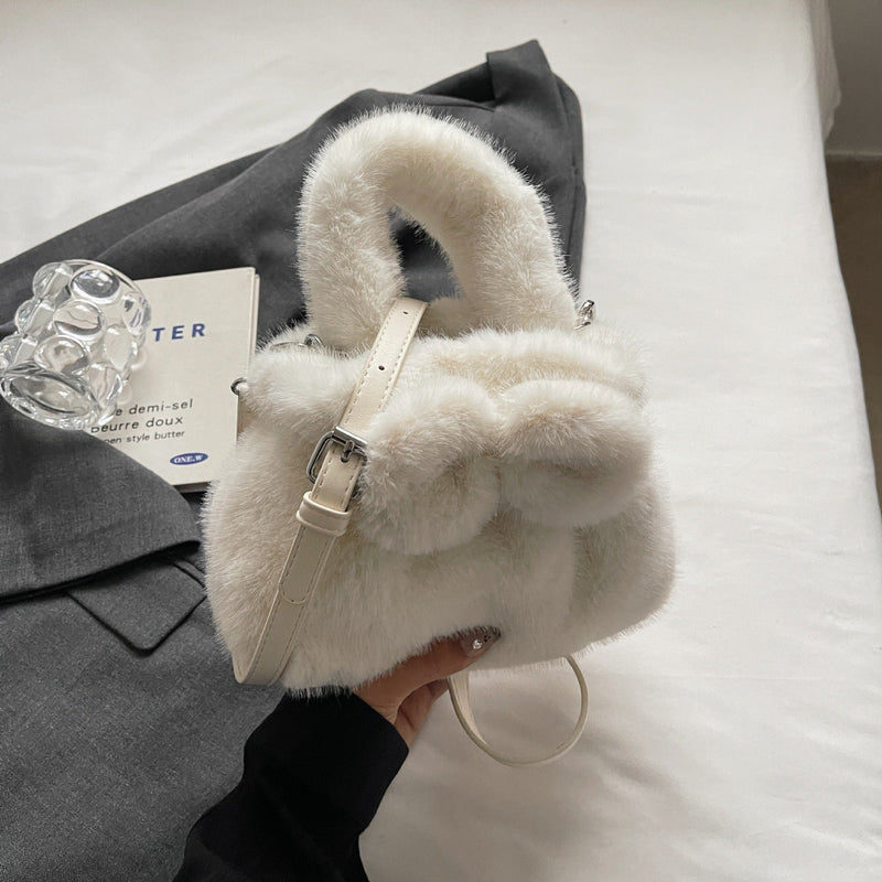 Retro Plush Bow Bag Fluffy Fashion Messenger Bag