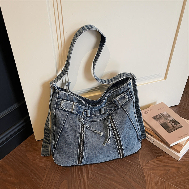 Large Capacity Denim Messenger Bag for Commuting