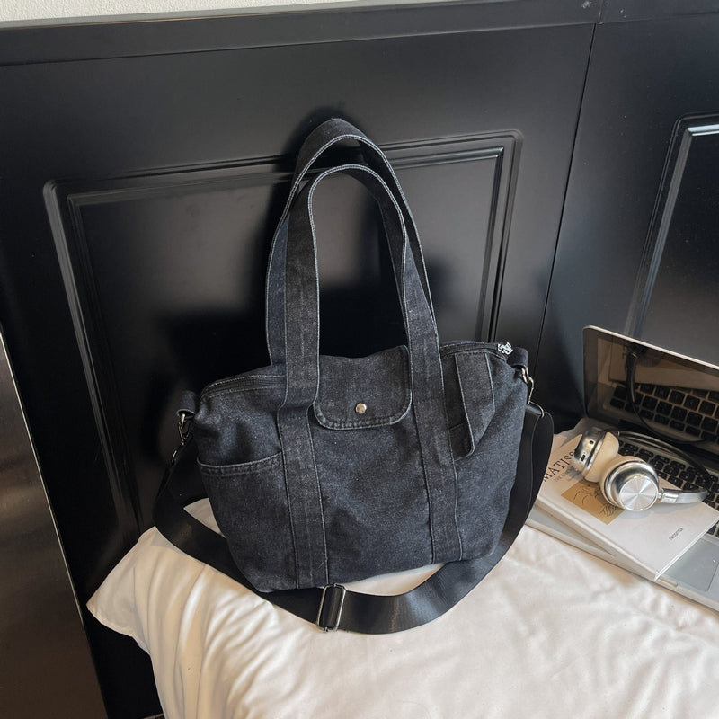 Trendy Large Capacity Denim Dragon Tote Bag for Women
