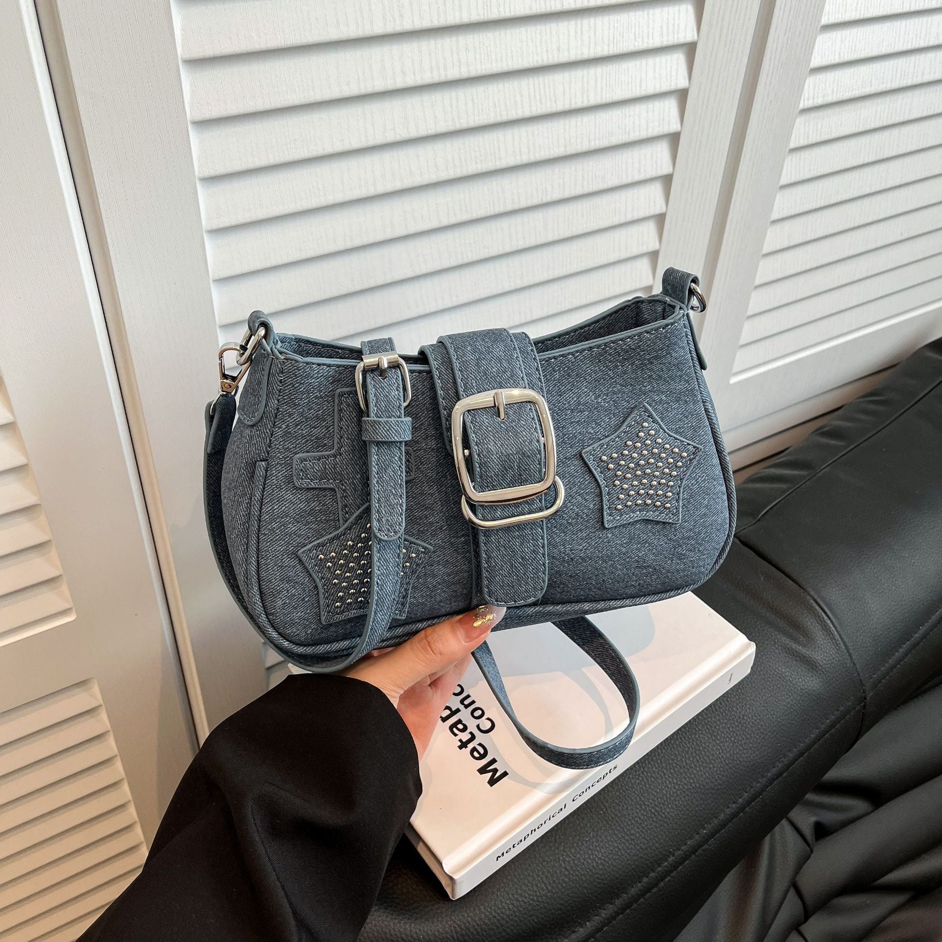 Personalized Denim Star Chain Shoulder Bag for Women