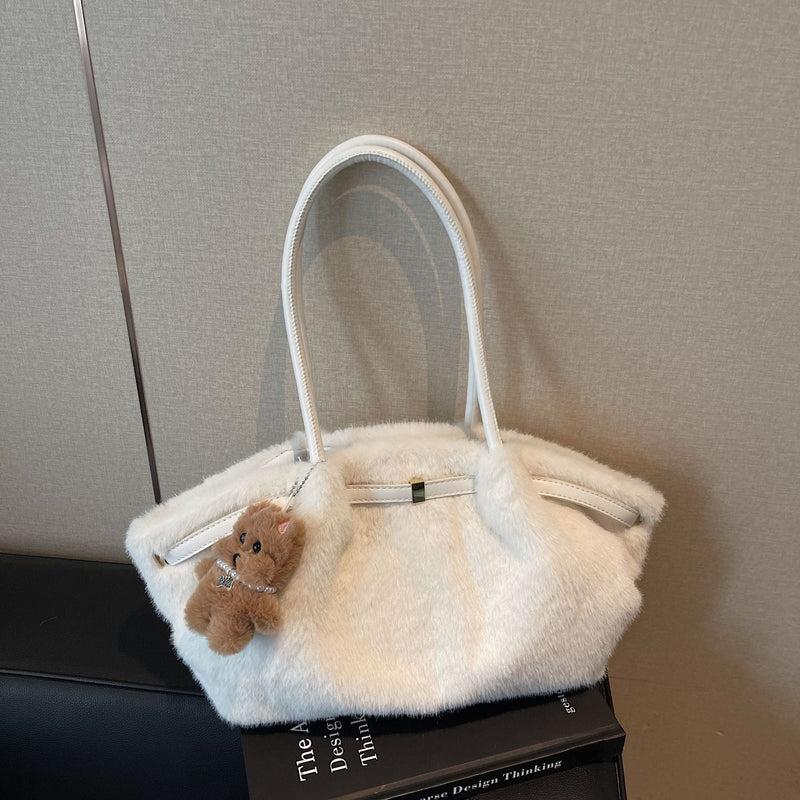 Demellier Plush Shoulder Bag Retro Fashion Large Capacity Tote