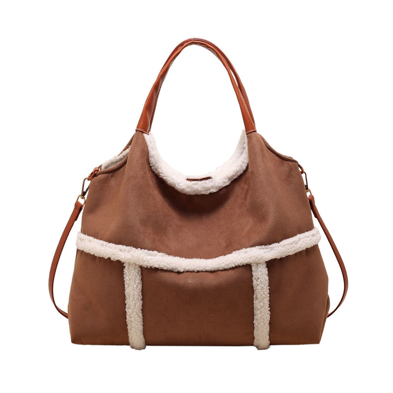 Plush Contrasting Color Messenger Tote Bag Large Capacity Shoulder Bag