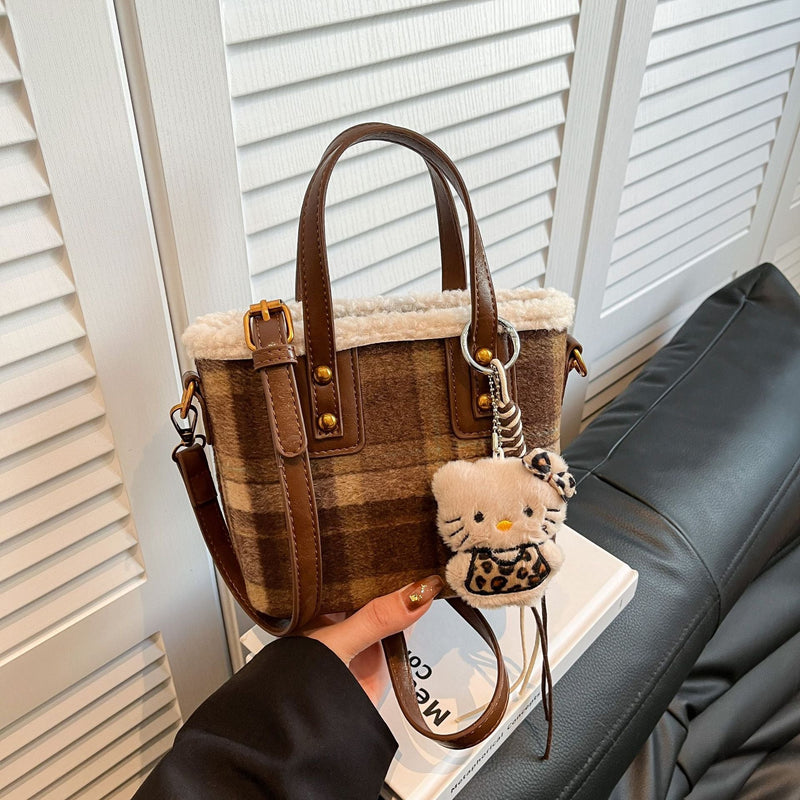 Fashionable Plaid Bucket Bag Large Capacity Messenger Bag