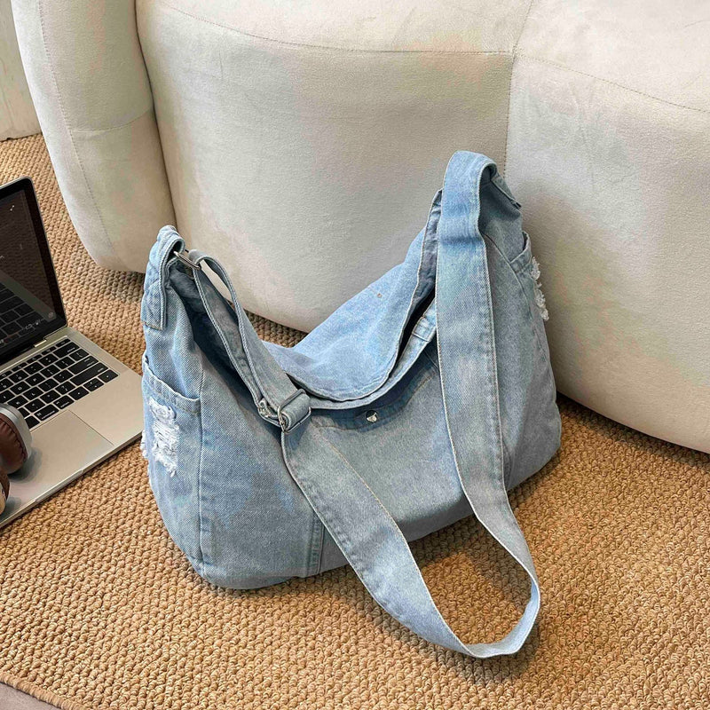 Harajuku Washed Denim Messenger Bag Literary Style Dumpling Bag