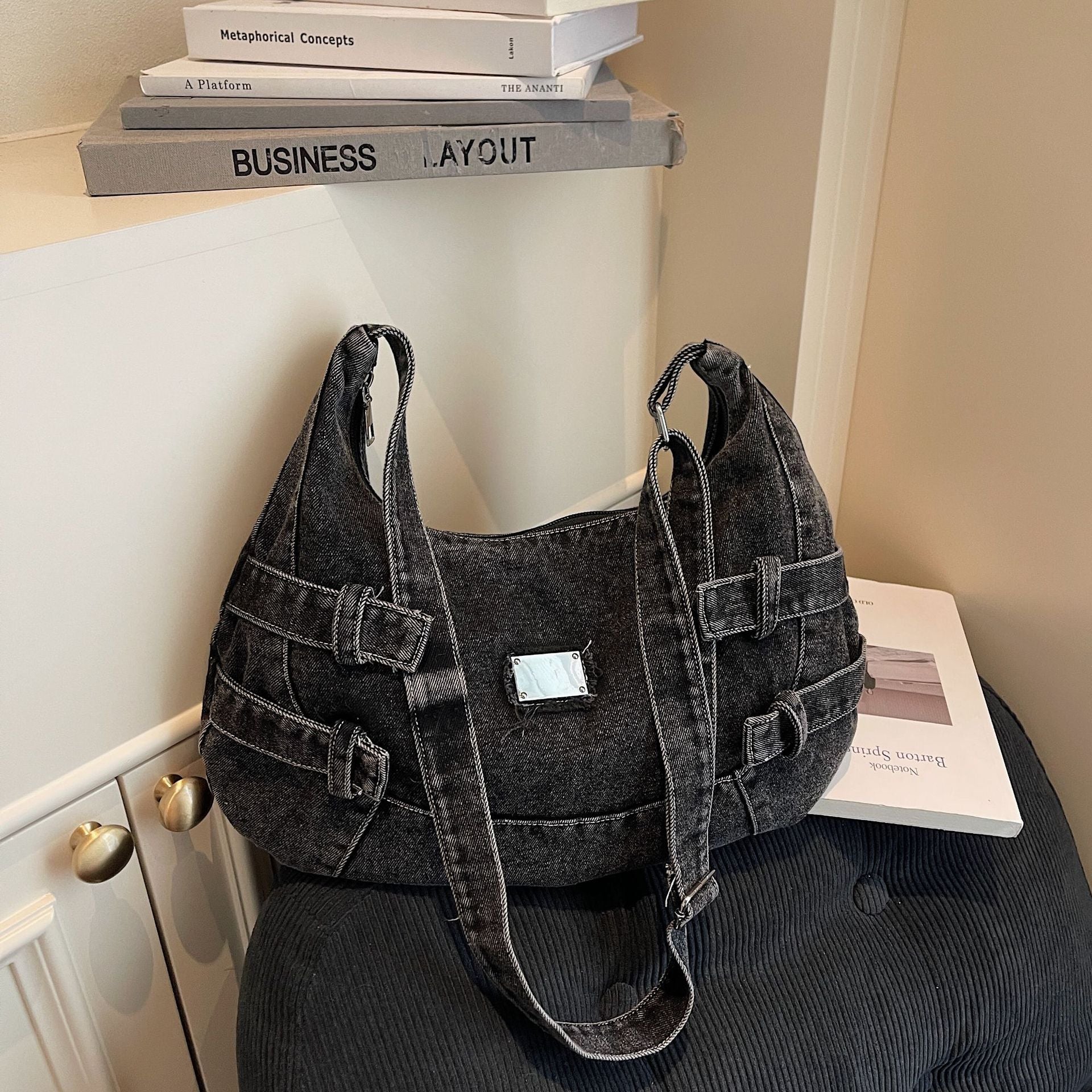Large Capacity Denim Dumpling Bag Commuter Shoulder Bag