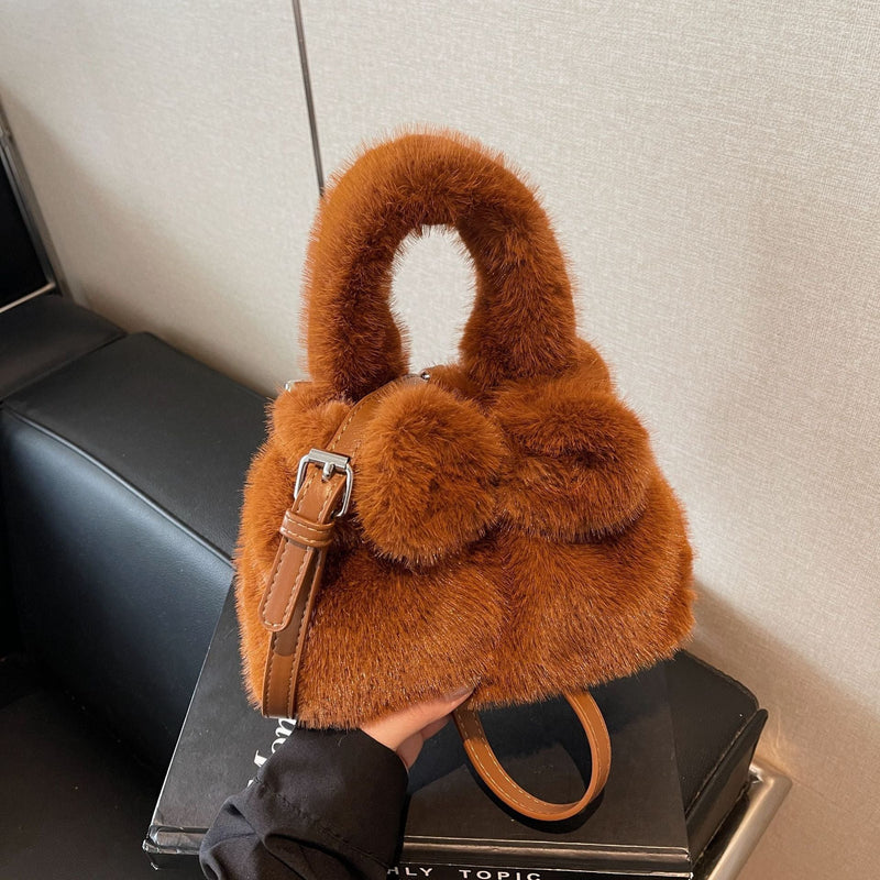 Retro Plush Bow Bag Fluffy Fashion Messenger Bag