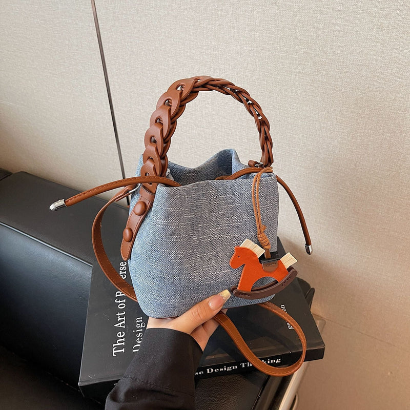 Denim Bucket Bag Trendy Shoulder Messenger Handbag for Women