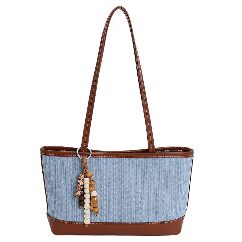 Ins Splicing Denim Tote Bag Large Capacity Women's Shoulder Bag