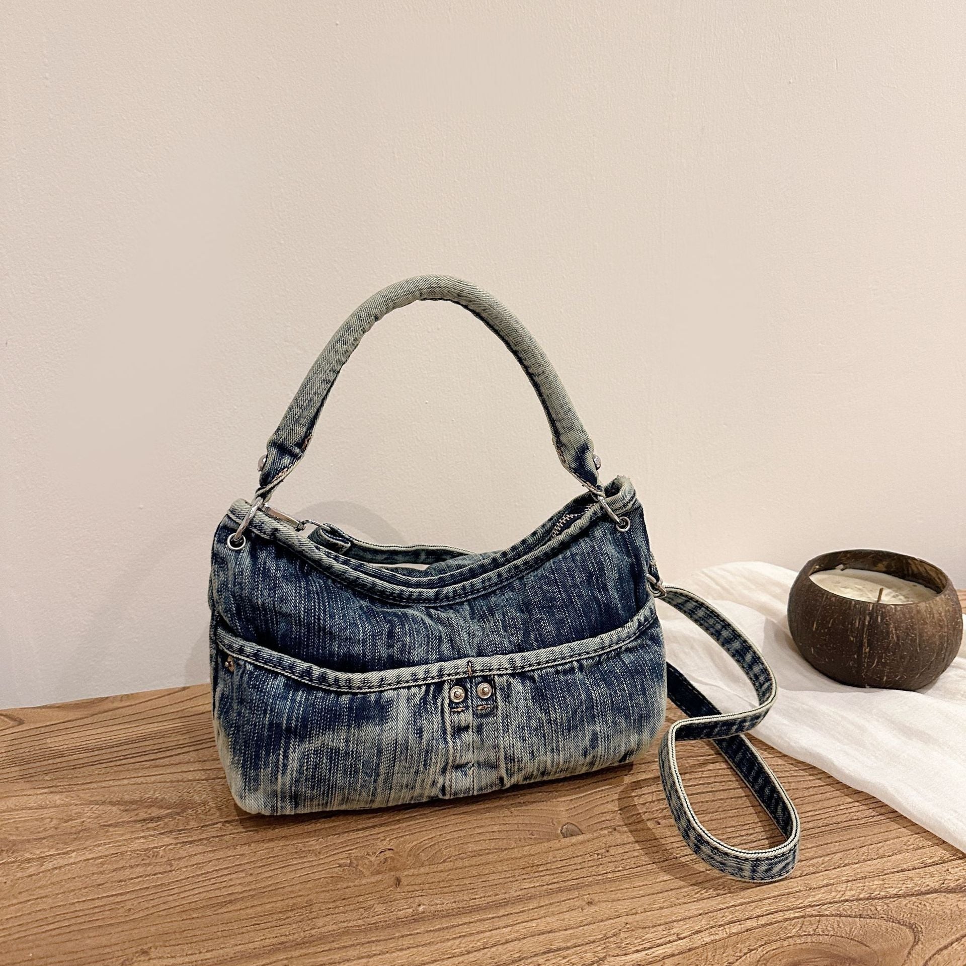One Shoulder Messenger Bag Women's Commuter Denim Handbag