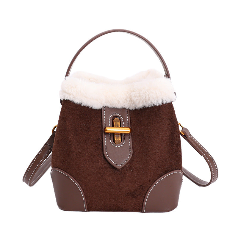 Light Luxury Plush Bucket Bag Maillard Retro Versatile Handbag