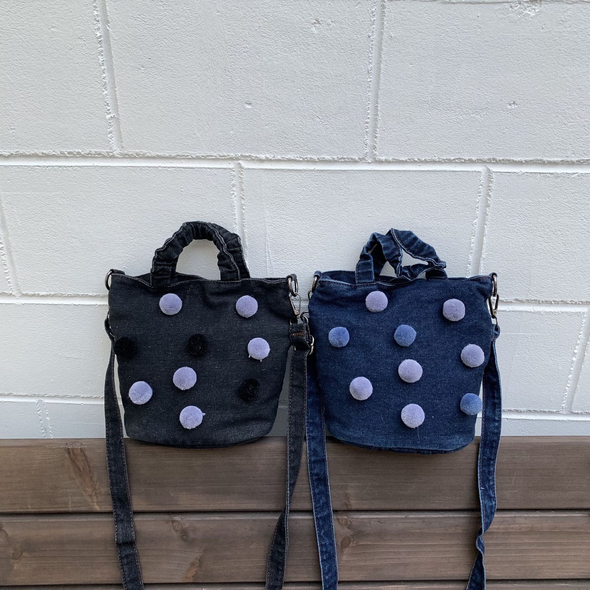 Polka Dot Denim Messenger Bag for Commuting