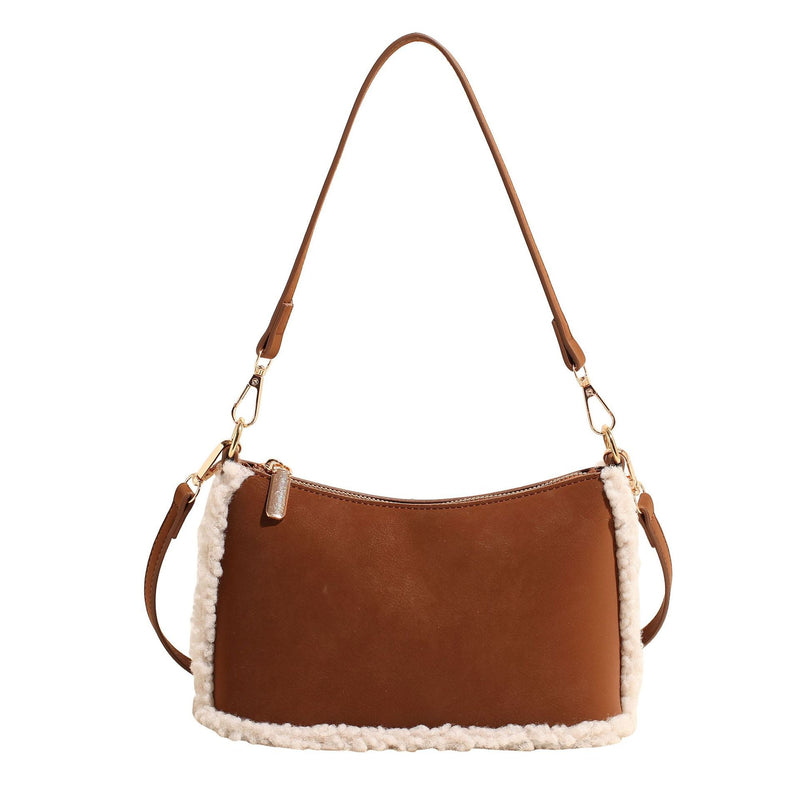 Retro Matte Suede Shoulder Bag Splicing Underarm Commuter Messenger