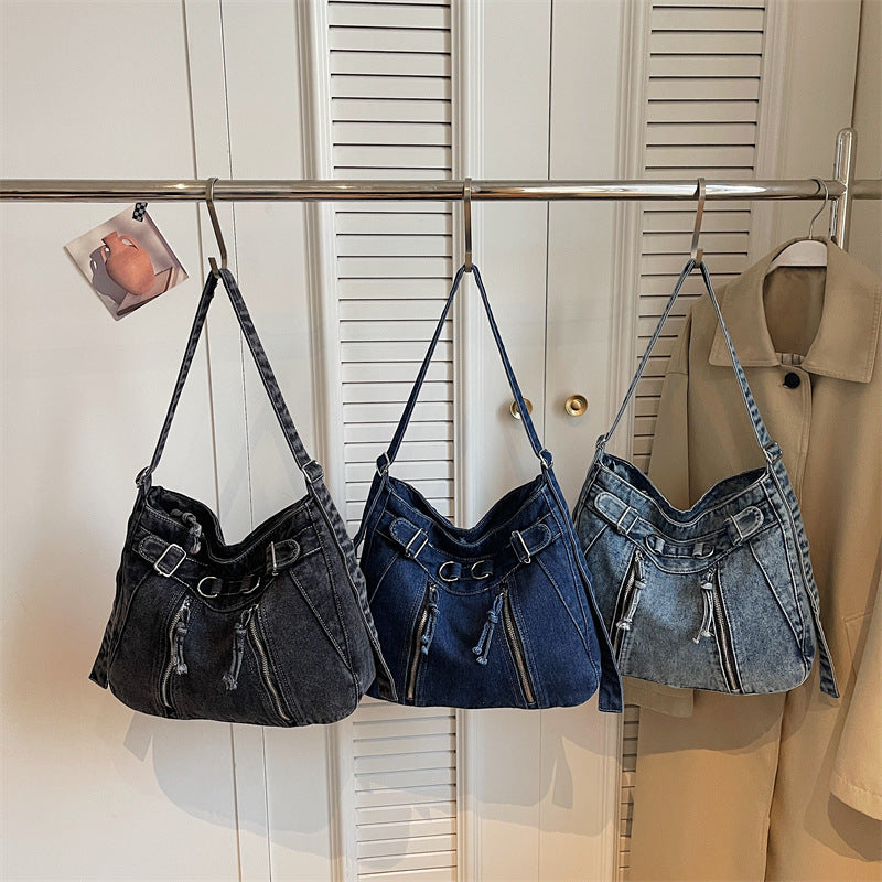 Large Capacity Denim Messenger Bag for Commuting