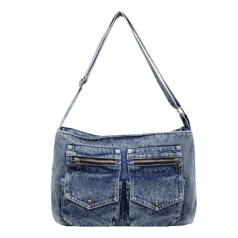 Large Capacity Denim Shoulder Bag for Commuters