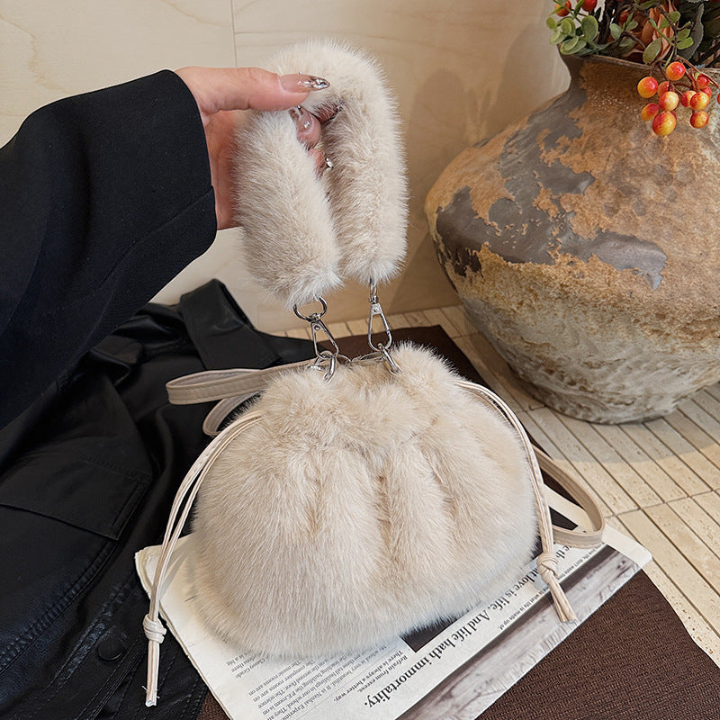 Light Luxury Plush Bucket Bag Cute Soft Handbag Shoulder Bag